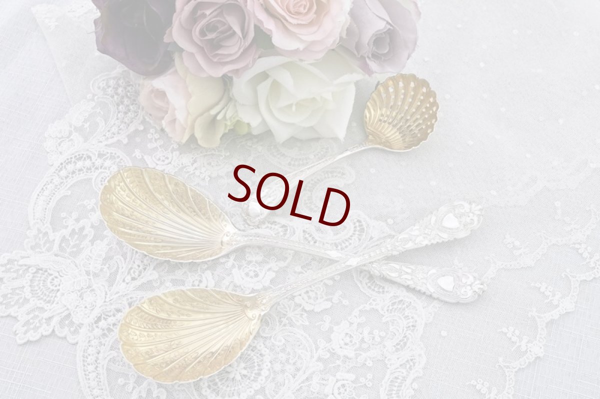 画像3: アンティークシルバー、アンティーク銀器、シルバープレート製 1884年 金鍍金ボウル デザートサービングカトラリーセット (3)