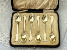 画像3: アンティークシルバー アンティーク銀器 純銀製(925)  1929年  七宝と金鍍金 コーヒースプーン6本セット (3)