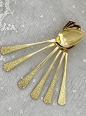 画像1: アンティークシルバー アンティーク銀器 純銀製(925)  1929年  七宝と金鍍金 コーヒースプーン6本セット (1)