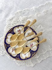 画像5: アンティークシルバー、アンティーク銀器、純銀製（800）ドイツ製 1900年前後　金鍍金 スクロール装飾 アイスクリームスプーン6本セット (5)