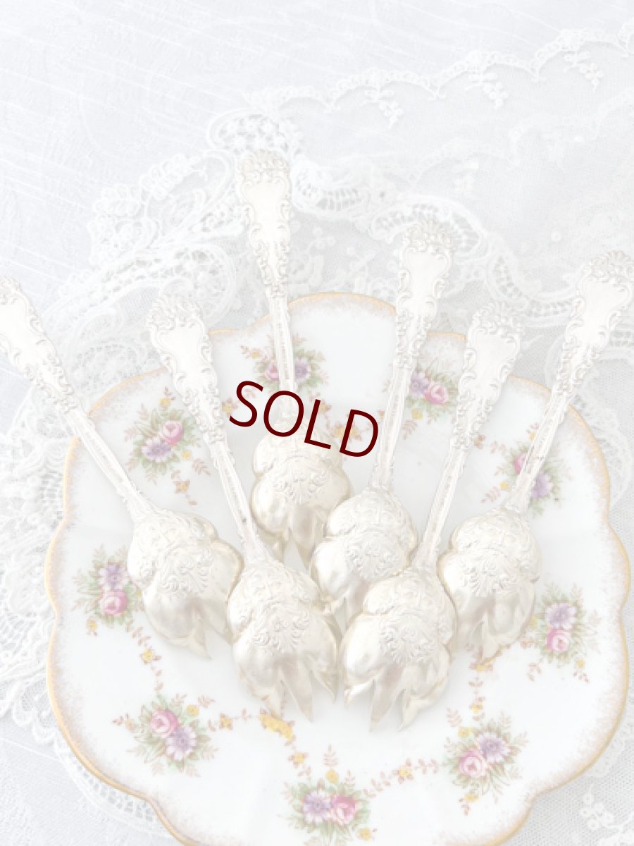 画像2: アンティークシルバー、アンティーク銀器、純銀(925)  アメリカ製 1900年前後 金鍍金ボウル　デザート/オードブルフォークセット (2)