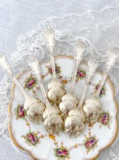 画像2: アンティークシルバー、アンティーク銀器、純銀(925)  アメリカ製 1900年前後 金鍍金ボウル　デザート/オードブルフォークセット (2)