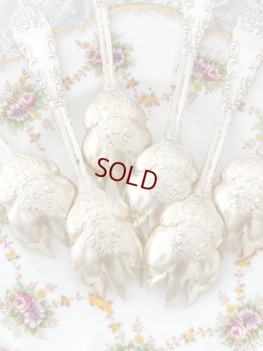 画像3: アンティークシルバー、アンティーク銀器、純銀(925)  アメリカ製 1900年前後 金鍍金ボウル　デザート/オードブルフォークセット (3)