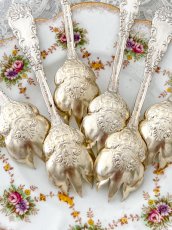 画像3: アンティークシルバー、アンティーク銀器、純銀(925)  アメリカ製 1900年前後 金鍍金ボウル　デザート/オードブルフォークセット (3)