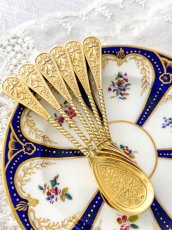 画像4: アンティークシルバー、アンティーク銀器、純銀製（800）ドイツ製 1900年前後　金鍍金 スクロール装飾 アイスクリームスプーン6本セット (4)