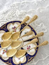 画像1: アンティークシルバー、アンティーク銀器、純銀製（800）ドイツ製 1900年前後　金鍍金 スクロール装飾 アイスクリームスプーン6本セット (1)