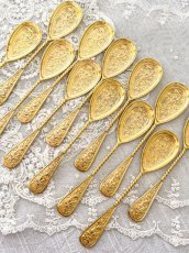 画像9: アンティークシルバー、アンティーク銀器、純銀製（800）ドイツ製 1900年前後　金鍍金 スクロール装飾 アイスクリームスプーン6本セット (9)