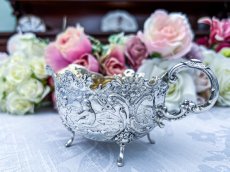 画像6: アンティーク銀器、アンティークシルバー、純銀製(800) ドイツ製　1900年前後 ロココスタイル　エンジェルの彫刻　クリームジャグ＆シュガーポットセット (6)