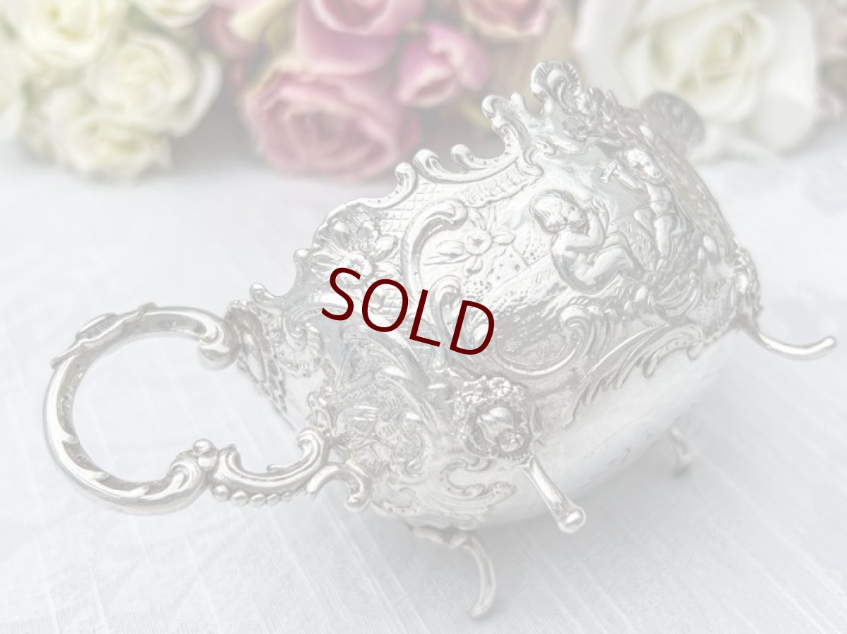 画像10: アンティーク銀器、アンティークシルバー、純銀製(800) ドイツ製　1900年前後 ロココスタイル　エンジェルの彫刻　クリームジャグ＆シュガーポットセット (10)