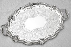画像1: アンティークシルバー、アンティーク銀器、純銀製(925) 1902年 特級品 バーナード制作  ロカイユとスクロール装飾の見事な大型トレイ (1)