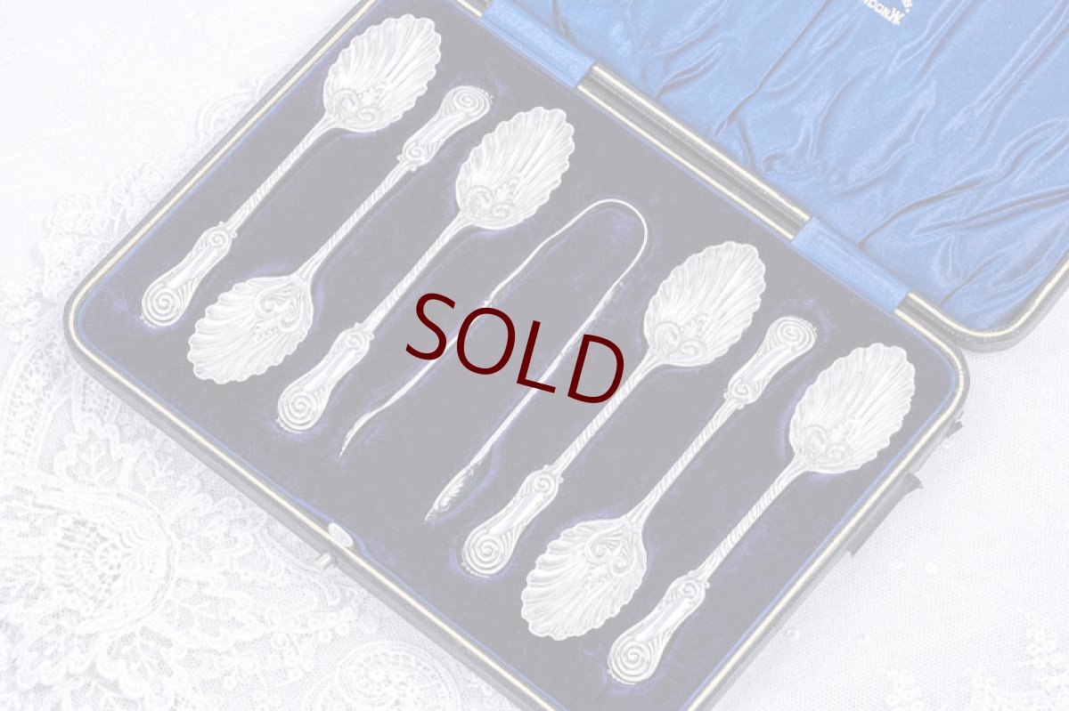 画像1: アンティークシルバー、アンティーク銀器、純銀製（925）1906年　超美品 マッピン＆ウェッブ シェル型　ティースプーン6本＆シュガートング セット (1)