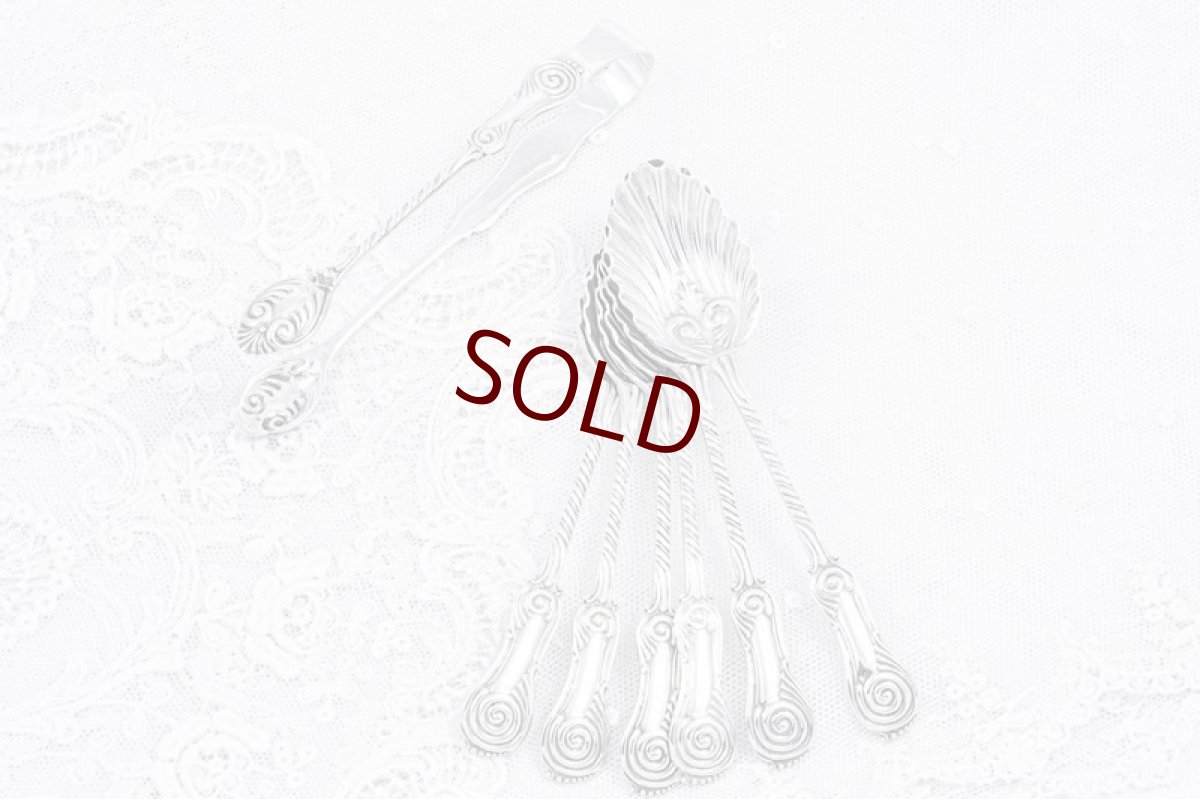 画像3: アンティークシルバー、アンティーク銀器、純銀製（925）1906年　超美品 マッピン＆ウェッブ シェル型　ティースプーン6本＆シュガートング セット (3)