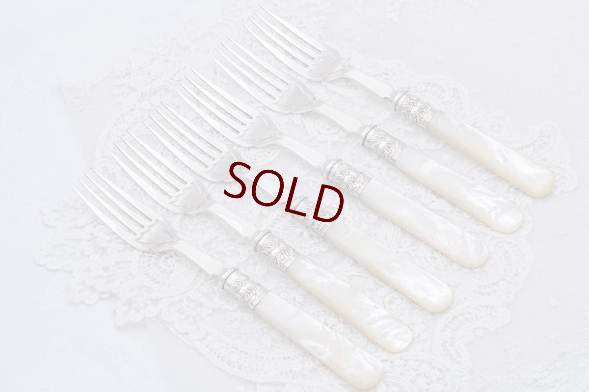 画像7: アンティークシルバー、アンティーク銀器、希少 純銀製(925) 白蝶貝ハンドル  フィッシュカトラリー6組&デザートカトラリー6組 24本セット (7)