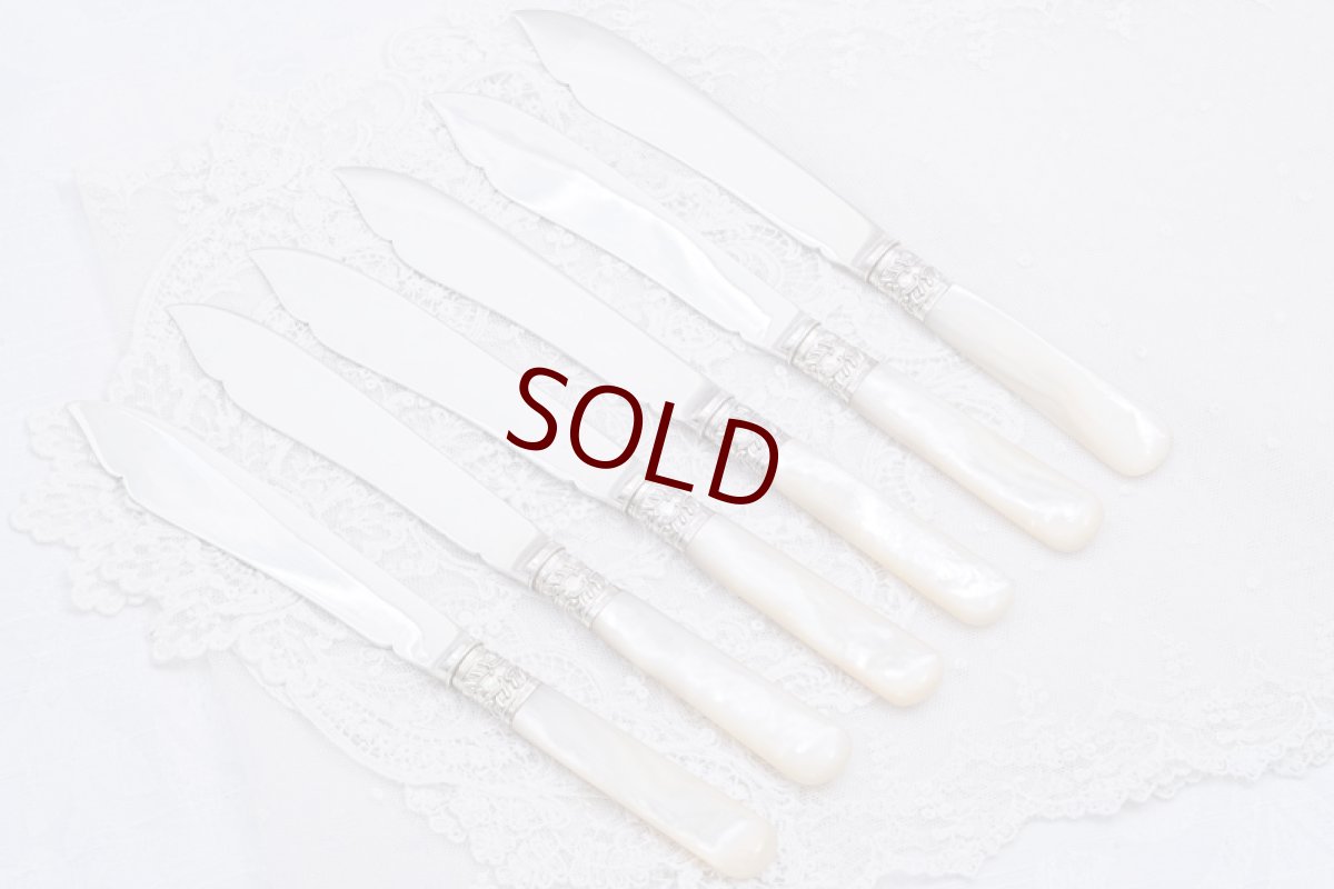 画像6: アンティークシルバー、アンティーク銀器、希少 純銀製(925) 白蝶貝ハンドル  フィッシュカトラリー6組&デザートカトラリー6組 24本セット (6)