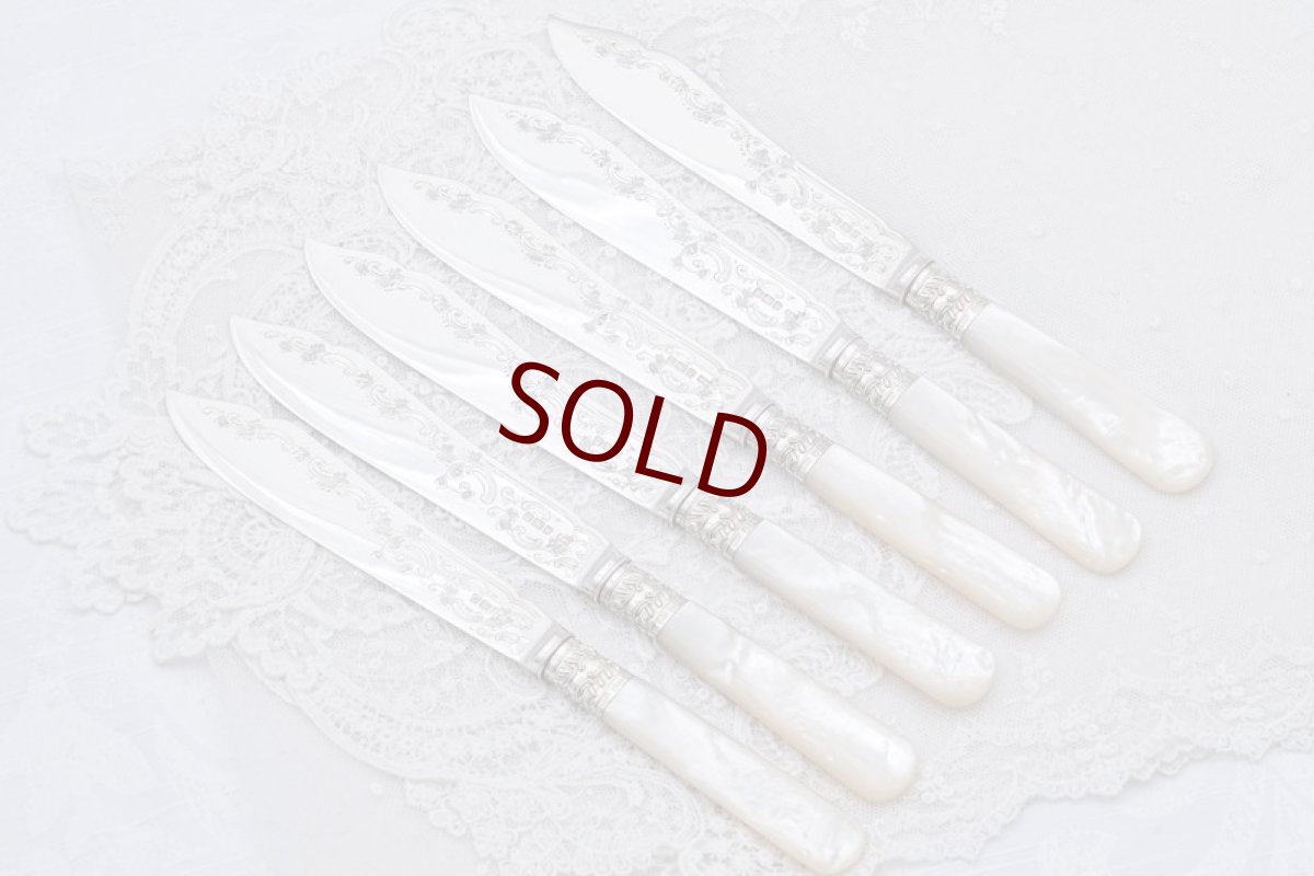 画像4: アンティークシルバー、アンティーク銀器、希少 純銀製(925) 白蝶貝ハンドル  フィッシュカトラリー6組&デザートカトラリー6組 24本セット (4)