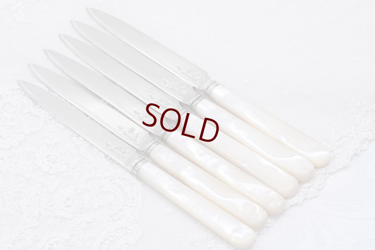 画像12: アンティークシルバー、アンティーク銀器、希少 純銀製(925) 白蝶貝ハンドル  フィッシュカトラリー6組&デザートカトラリー6組 24本セット (12)