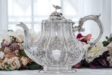 画像9: アンティークシルバー、アンティーク銀器、シルバープレート 特級 1859年 エルキントン 可憐なお花の摘み お花の彫刻ティー＆コーヒー4点セット (9)