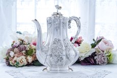 画像6: アンティークシルバー、アンティーク銀器、シルバープレート 特級 1859年 エルキントン 可憐なお花の摘み お花の彫刻ティー＆コーヒー4点セット (6)
