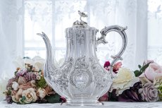 画像3: アンティークシルバー、アンティーク銀器、シルバープレート 特級 1859年 エルキントン 可憐なお花の摘み お花の彫刻ティー＆コーヒー4点セット (3)