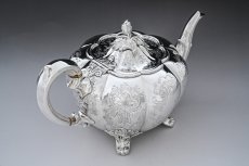 画像6: アンティークシルバー、アンティーク銀器、シルバープレート製、ヴィクトリア時代後期、メロンシェイプ お花の摘み、見事なスクロールの手彫り彫刻 ティーポット (6)