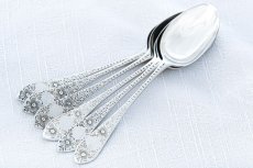 画像6: アンティークシルバー、アンティーク銀器  純銀製（925）1887年  ブライトカット 可愛らしい花の彫刻 ティースプーン6本セット  (6)