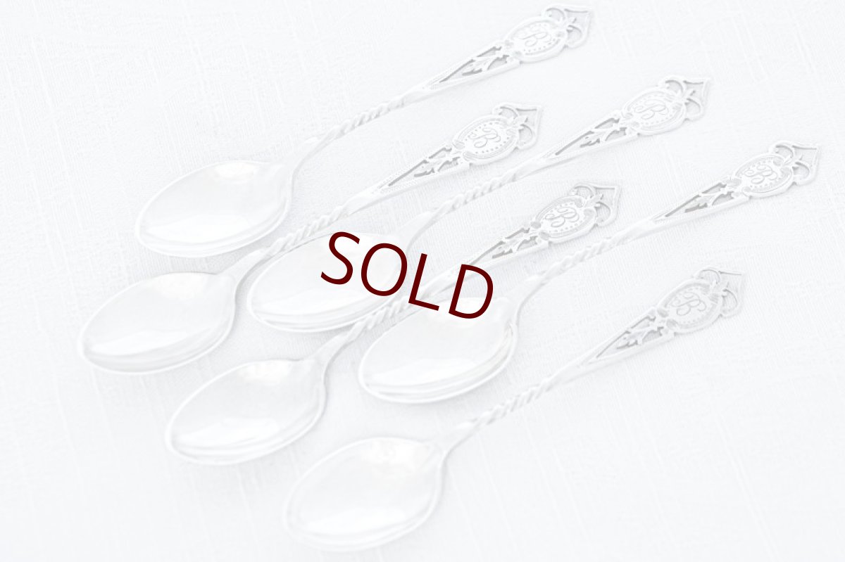 画像1: アンティークシルバー 純銀製（925）1912年 透かしとねじりハンドル ティースプーン 6本 セット  (1)