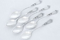 画像1: アンティークシルバー 純銀製（925）1912年 透かしとねじりハンドル ティースプーン 6本 セット  (1)