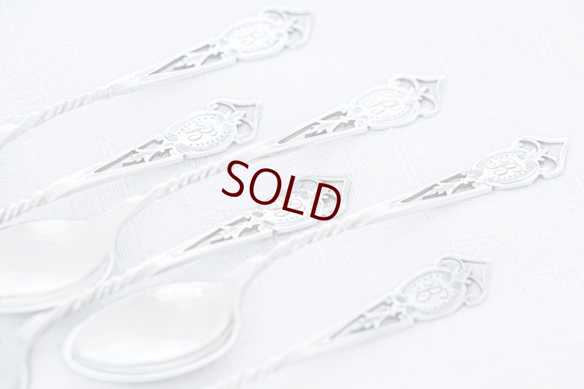 画像2: アンティークシルバー 純銀製（925）1912年 透かしとねじりハンドル ティースプーン 6本 セット  (2)