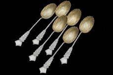 画像3: アンティークシルバー、アンティーク銀器、純銀製(925) パーシャルギルト シェル型ボウル スプーン、シュガートング、シフター、ティーキャディースプーンセット (3)