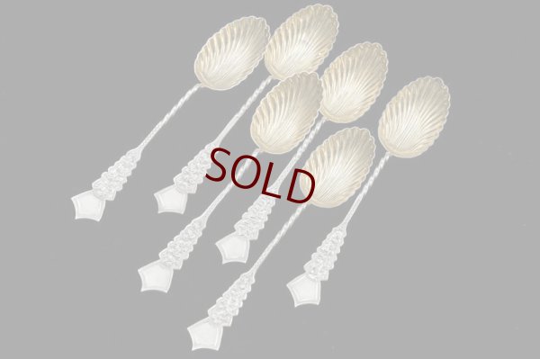 画像3: アンティークシルバー、アンティーク銀器、純銀製(925) パーシャルギルト シェル型ボウル スプーン、シュガートング、シフター、ティーキャディースプーンセット