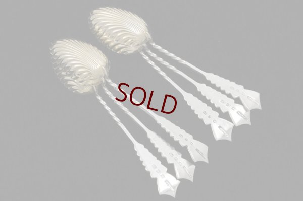 画像5: アンティークシルバー、アンティーク銀器、純銀製(925) パーシャルギルト シェル型ボウル スプーン、シュガートング、シフター、ティーキャディースプーンセット
