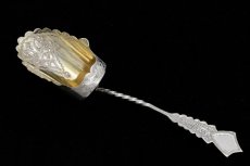 画像7: アンティークシルバー、アンティーク銀器、純銀製(925) パーシャルギルト シェル型ボウル スプーン、シュガートング、シフター、ティーキャディースプーンセット (7)