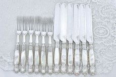 画像7: アンティークシルバー、アンティーク銀器、シルバープレート製 1897年ごろ マッピン＆ウェッブ　美装飾白蝶貝 デザートカトラリー6組セット (7)