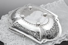 画像6: アンティークシルバー、アンティーク銀器、純銀製(925) 1907年 マッピン＆ウェッブ エレガントなお花の透かし細工 ケーキバスケット　 (6)