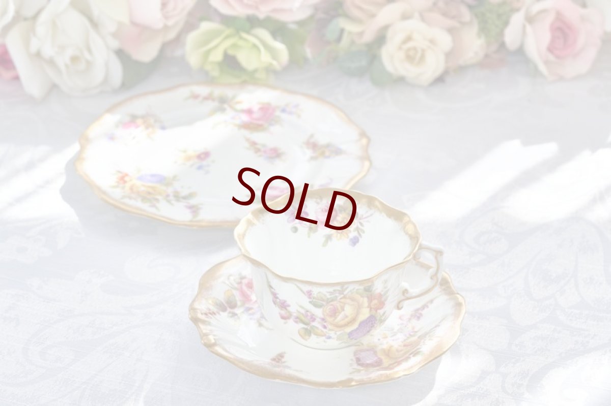 画像13: アンティーク陶磁器 ハマースレイ　ドレスデンスプレイズ　トリオセット　美しいハンドペイント　金彩とフローラルブーケ (13)