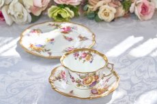 画像13: アンティーク陶磁器 ハマースレイ　ドレスデンスプレイズ　トリオセット　美しいハンドペイント　金彩とフローラルブーケ (13)