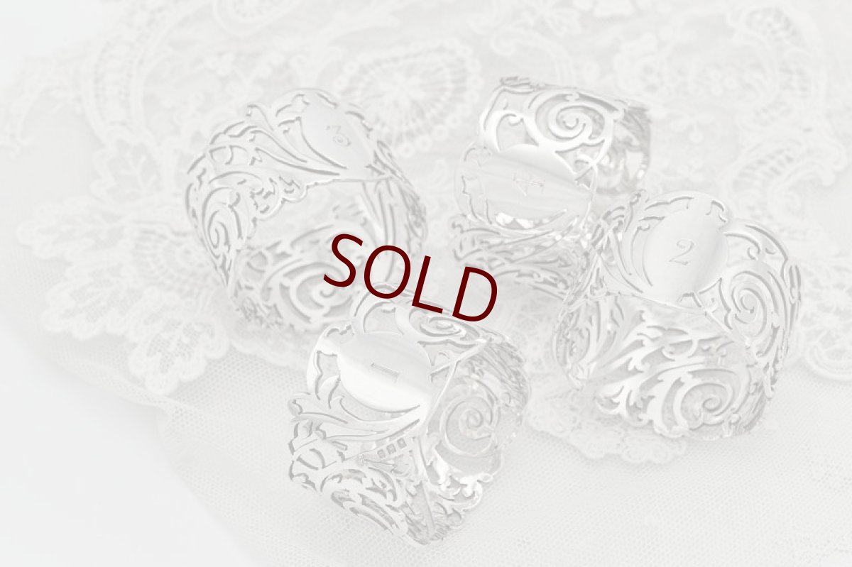 画像5: アンティークシルバー 、アンティーク銀器、純銀製(925) 1926年　流れるような透かし細工が美しい ナプキンリング4組セット (5)