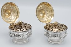 画像6: アンティークシルバー、アンティーク銀器、純銀製（925）1909年 ペア　小鳥とお花 ジャポニズム風 ハンドカット透かし細工ポプリポットセット (6)