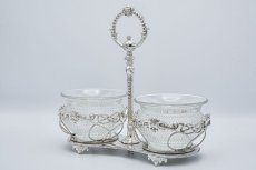 画像2: アンティークシルバー、アンティーク銀器、シルバープレート 1863年　スクロールとロープ装飾　ダブルジャムディッシュ (2)