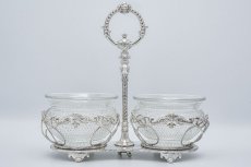 画像3: アンティークシルバー、アンティーク銀器、シルバープレート 1863年　スクロールとロープ装飾　ダブルジャムディッシュ (3)