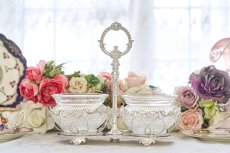 画像1: アンティークシルバー、アンティーク銀器、シルバープレート 1863年　スクロールとロープ装飾　ダブルジャムディッシュ (1)