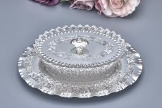 画像10: アンティークシルバー アンティーク銀器 シルバープレート製  c.1890 葉模様の装飾　蓋付きハンドカットクリスタルグラス　バターディッシュ (10)