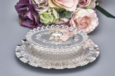 画像11: アンティークシルバー アンティーク銀器 シルバープレート製  c.1890 葉模様の装飾　蓋付きハンドカットクリスタルグラス　バターディッシュ (11)