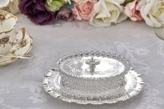 画像5: アンティークシルバー アンティーク銀器 シルバープレート製  c.1890 葉模様の装飾　蓋付きハンドカットクリスタルグラス　バターディッシュ (5)