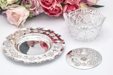 画像3: アンティークシルバー アンティーク銀器 シルバープレート製  お花と葉模様　蓋付きハンドカットクリスタルグラス　バターディッシュ (3)