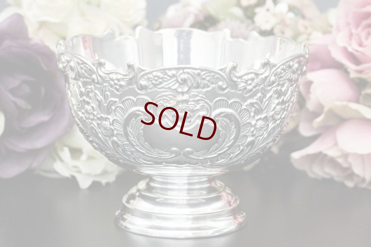 画像1: アンティークシルバー　アンティーク銀器　ヴィンテージ シルバープレート製　イタリア 製　花と葉模様のローズボウル (1)