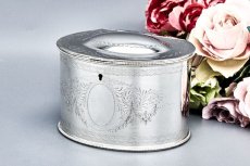 画像6: アンティークシルバー、アンティーク銀器 シルバープレート エルキントン製 1881年 お花とリボンのガーランド ティーキャディー (6)