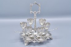 画像2: アンティークシルバー、アンティーク銀器、シルバープレート製　美総透かし細工のエッグクリュエット＆スプーンセット (2)