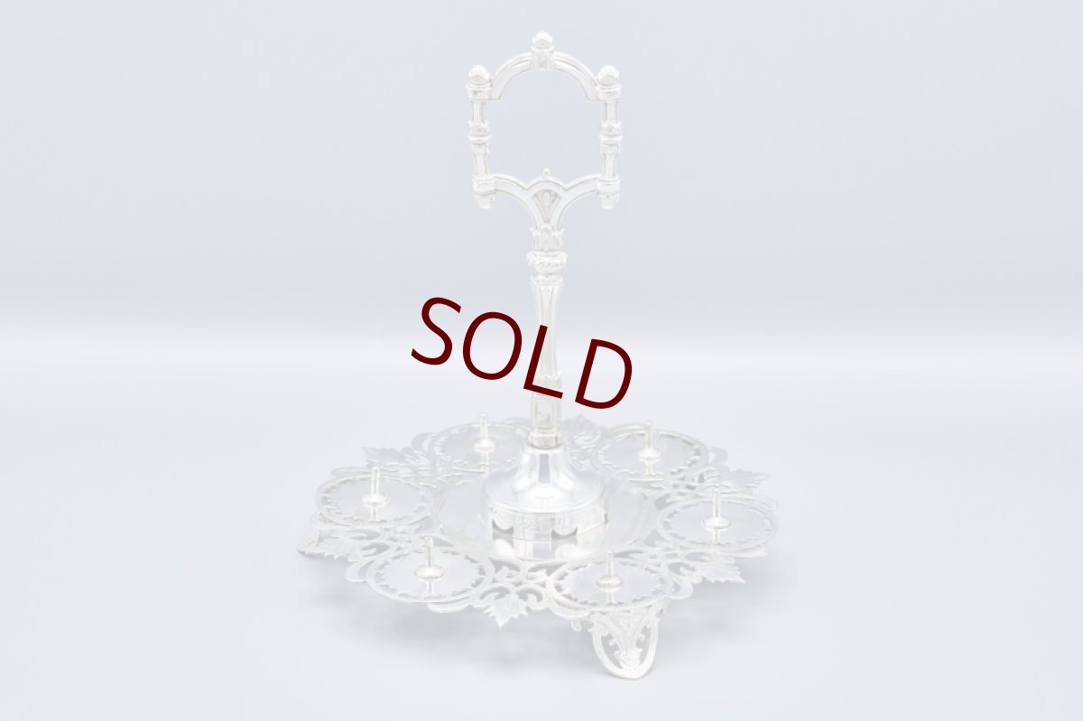 画像4: アンティークシルバー、アンティーク銀器、シルバープレート製　美総透かし細工のエッグクリュエット＆スプーンセット (4)