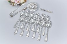 画像3: アンティークシルバー、アンティーク銀器、1898年 シルバープレート製 白蝶貝ティーストレイナー＆シュガートング付き アフタヌーンティーセット (3)